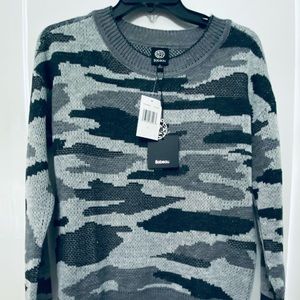 Bobeau SWEATER Crewneck Sweater GRAY CAMO NWT